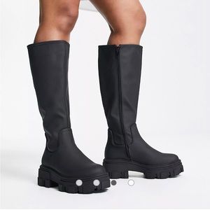 Black Knee high Lug style boot